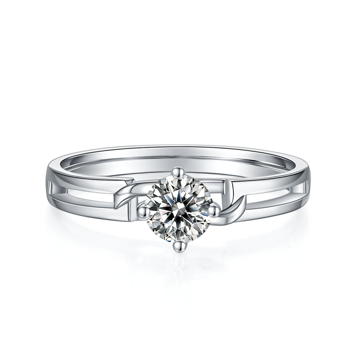 Twisted arm bow S925 silver plated platinum Moissanite women's ring 50 points D-grade